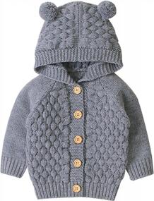 img 4 attached to Unisex Baby Knit Hoody Sweater Jacket With Bear Ears - Grey, 3-6 Months - Hadetoto