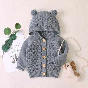 img 3 attached to Unisex Baby Knit Hoody Sweater Jacket With Bear Ears - Grey, 3-6 Months - Hadetoto