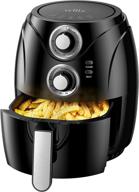 small electric air fryer oil-free quick cook with time & temperature control, auto shut off feature, non-stick basket 2.6 quart 1200w black logo