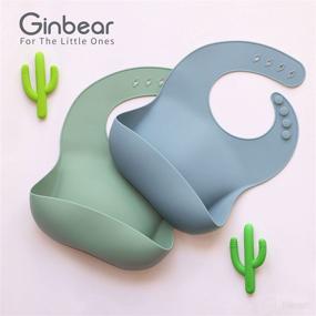 img 3 attached to 🍼 Ginbear Silicone Bibs for Babies: Waterproof Feeding Bibs with Food Catcher Pocket (2 Pack)