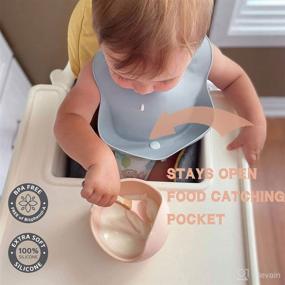 img 2 attached to 🍼 Ginbear Silicone Bibs for Babies: Waterproof Feeding Bibs with Food Catcher Pocket (2 Pack)