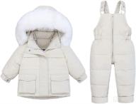 jeleuon baby girls winter snowsuit set: hooded fur trim puffer down jacket with bib pants logo