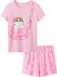 girls cat pajamas kids sleepwear matching tee shirt loungewear summer pjs set 6-16 logo