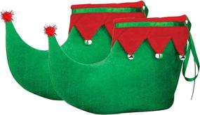 img 1 attached to Skeleteen Red Green Elf Shoes - Red And Green Velvet Holiday Elf Feet Slippers With Jingle Bells For Adults And Kids