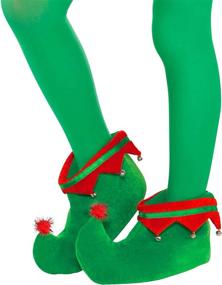 img 2 attached to Skeleteen Red Green Elf Shoes - Red And Green Velvet Holiday Elf Feet Slippers With Jingle Bells For Adults And Kids