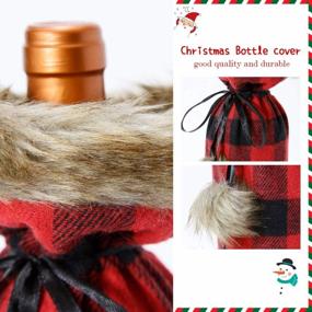 img 2 attached to Festive And Cozy: 4-Pack Of Townshine Christmas Buffalo Plaid Faux Fur Wine Bottle Covers For Xmas Dinner Party Decor