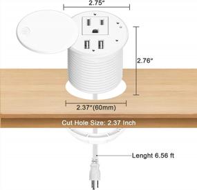 img 2 attached to Desk Power Grommet With USB Outlets - 1 US Standard Outlet & 2 USB Ports, Hidden Outlet For Ikea Desk Cabinet Home Furniture W/ 6.56 FT Extension Cord.