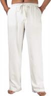 мужские мешковатые брюки из хлопка и льна с эластичной резинкой на талии и кулиской | пляжные брюки с карманами логотип