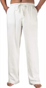img 4 attached to Men'S Cotton Linen Baggy Lounge Pants W/ Elastic Waist & Drawstring | Beach Trousers With Pockets