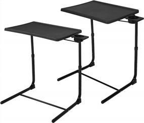 img 4 attached to Регулируемый столик для телевизора для еды, складной стол для ноутбука с разной высотой и углом наклона - Sandinrayli (набор из 2 шт.)