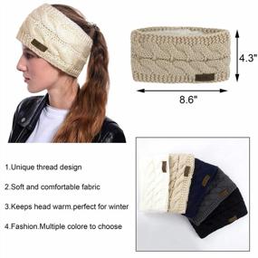 img 3 attached to Beige Muryobao Women'S Winter Warm Fleece-Lined Cable Knit Headband Ear Warmer
