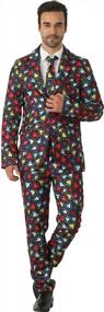 img 4 attached to Stand Out In Style With EraSpooky Colorful Hearts Print Lover Suit For Men: Jacket, Pants, And Tie Set
