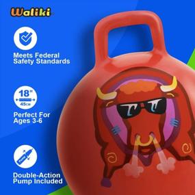 img 2 attached to WALIKI Toys Kids Hopping Ball With Handles - Bouncy Ball For Sit & Bounce Fun - Hippity Hop Ball, Kangaroo Bouncer, Jumping Ball - Pump Included - Red - Ages 3-6 (18"/45CM)