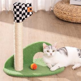 img 4 attached to 🐱 MEWOOFUN Golf Style Cat Scratching Post with Interactive Ball Toy - 19.5" Tall Premium Sisal Post for Indoor Cats