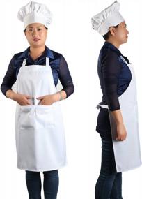 img 3 attached to Chef Apron Set - Yotache Adjustable White Baker Costume For Men & Women (33"L X 26"W)