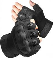 fingerless tactical gloves for men military airsoft shooting cycling outdoor touchscreen rubber knuckle glove - black logo