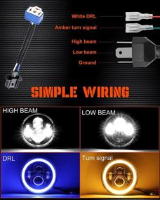 img 2 attached to 🔦 7 inch LED Headlight with Round H6024 Blue Halo and Amber Turn Signal for Jeep Wrangler JK TJ JL CJ - Compatible, Seal Beam, High-Quality 7" Round Headlights