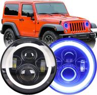 🔦 7 inch led headlight with round h6024 blue halo and amber turn signal for jeep wrangler jk tj jl cj - compatible, seal beam, high-quality 7" round headlights логотип