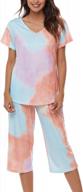 stylish tie dye pajama sets for women: v neck top + capri pants for comfy & chic sleepwear logo