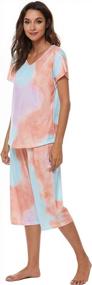 img 1 attached to Stylish Tie Dye Pajama Sets For Women: V Neck Top + Capri Pants For Comfy & Chic Sleepwear