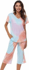 img 2 attached to Stylish Tie Dye Pajama Sets For Women: V Neck Top + Capri Pants For Comfy & Chic Sleepwear