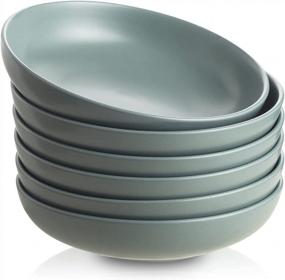 img 4 attached to Selamica Ceramic 7,8-дюймовые миски для пасты, большие порционные фарфоровые миски для салата на 26 унций, можно мыть в посудомоечной машине в микроволновой печи, набор из 6 штук (матовый синий)