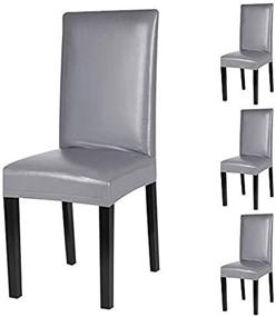 img 4 attached to Protect Your Dining Chairs In Style With Fuloon PU Leather Slipcovers - Water And Oil Proof Covers For 4 Sets In Gray