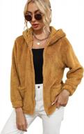 women's fleece hooded zip-up sherpa coat teddy jacket sweatshirt fluffy winter outwear with pocket logo