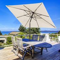 8.5x8.5ft rectangle patio umbrella - push button tilt, crank lift, 8 ribs uv protection waterproof sunproof off-white (no base) logo