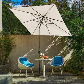 img 2 attached to 8.5X8.5FT Rectangle Patio Umbrella - Push Button Tilt, Crank Lift, 8 Ribs UV Protection Waterproof Sunproof Off-White (No Base)