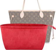 lizhyy women's handbag organizer insert - new material with metal zipper | bag shaper insert bag in bag for neverfull mm | red logo