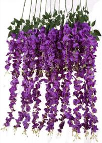 img 4 attached to 6Pcs Purple Artificial Silk Wisteria Vine Rattan Garland - Perfect For Weddings, Parties & Home Decorations!