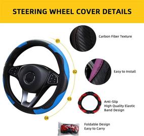 img 2 attached to AUTOYOUTH Carbon Fiber Leather Steering Wheel Cover For Men Women Universal 15 Inch Anti-Slip Breathable Elastic Stretch Car Wheel Protector For Most Cars