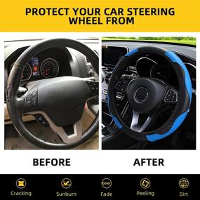 img 1 attached to AUTOYOUTH Carbon Fiber Leather Steering Wheel Cover For Men Women Universal 15 Inch Anti-Slip Breathable Elastic Stretch Car Wheel Protector For Most Cars