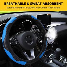 img 3 attached to AUTOYOUTH Carbon Fiber Leather Steering Wheel Cover For Men Women Universal 15 Inch Anti-Slip Breathable Elastic Stretch Car Wheel Protector For Most Cars