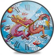 traditional chinese dragon wall clock - battery operated, non-ticking, acrylic design with roman numerals for bedroom decor - 11.9 inch logo