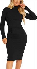img 4 attached to Kaximil Women'S Ribbed Bodycon Dress With Ruched Detailing For Casual Or Club Wear - Long Sleeves And Midi Length