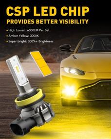 img 3 attached to 🚙 AUXITO H11/H8/H16 LED Fog Light Bulbs or DRL, 6000 Lumens 3000K Amber Yellow Light, 300% Brightness, CSP LED Chips Fog Lamps Replacement for Cars, Plug and Play (Pack of 2) - Enhance Visibility and Style