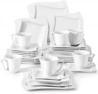 30-piece malacasa ivory white square porcelain dinnerware set for 6 with plates, bowls, cups, saucers - amparo series logo