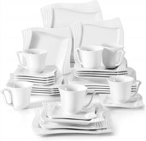 img 4 attached to 30-Piece MALACASA Ivory White Square Porcelain Dinnerware Set For 6 With Plates, Bowls, Cups, Saucers - Amparo Series