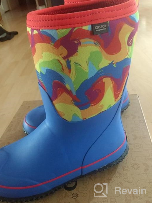 img 1 attached to CNSBOR Youth Waterproof Neoprene Rain Boots with Insulation and Easy On Design review by Phil Anderson