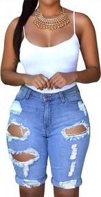 img 4 attached to Get Your Summer Style On With Onlypuff'S Trendy Ripped Bermuda Shorts For Women!