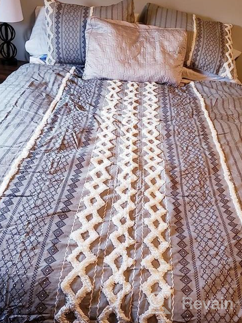 img 1 attached to Mid Century Modern Design Duvet Set - INK+IVY Nea - 100% Cotton, All Season Comforter Cover Bedding Set With Matching Shams, Full/Queen Size, Stripes Teasel Ivory - 3 Piece Set review by Juan Grayson