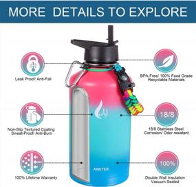 img 2 attached to AMITER Vacuum Insulated Water Bottle With Wide Mouth Straw And Handle Lid - 22Oz To 128Oz Sizes Available - Leakproof And BPA Free For Sports, Travel And Camping