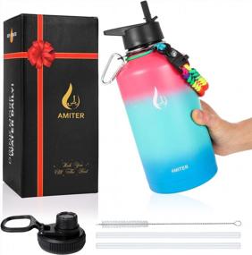 img 3 attached to AMITER Vacuum Insulated Water Bottle With Wide Mouth Straw And Handle Lid - 22Oz To 128Oz Sizes Available - Leakproof And BPA Free For Sports, Travel And Camping