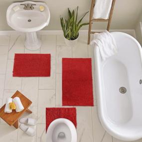 img 1 attached to LuxUrux Red Christmas Décor Bathroom Rugs 3Pc Set, Includes U-Shaped Contour Toilet Mat, 20 X 30'' And 16 X 24'' Bath Mat, Machine Washable, Red