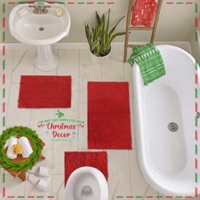 img 3 attached to LuxUrux Red Christmas Décor Bathroom Rugs 3Pc Set, Includes U-Shaped Contour Toilet Mat, 20 X 30'' And 16 X 24'' Bath Mat, Machine Washable, Red