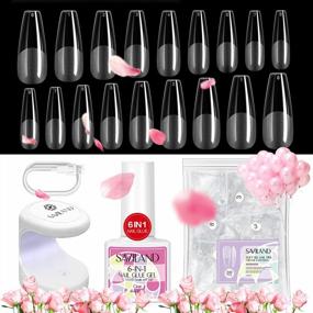 img 4 attached to Saviland 240PCS Gel Nail Kit With U V Lamp, No Need File Soft Tips And Glue For Long Coffin Full Cover French Manicure DIY At Home Or Salon