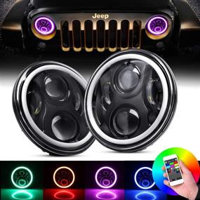 img 3 attached to 🚗 7-inch LED Headlights Bulb RGB Halo Angel Eye DOT Approved for Jeep Wrangler JKU JK LJ CJ TJ Sahara Sport Rubicon (1997-2018) - Headlamp Headlight Driving Light DRL