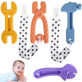 img 4 attached to 🔨 Fu Store Soft Silicone Teething Toys - 4 Pack Hammer Set for Soothing Babies' Gums